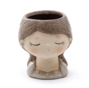 Brown Haired Girl Head Planter 3"H