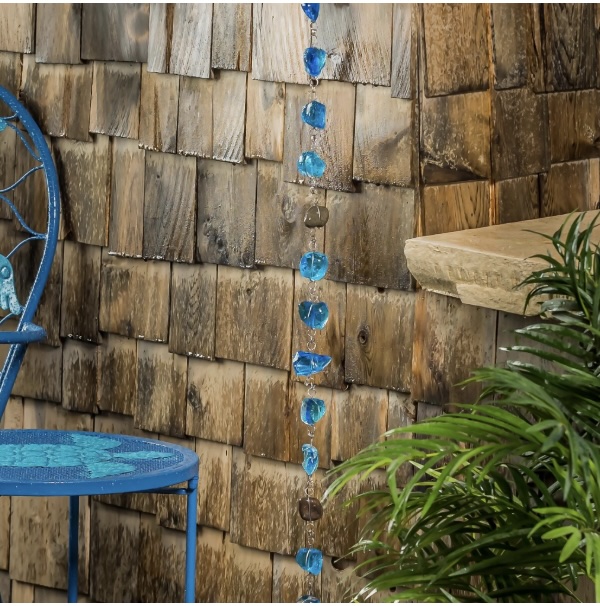 Blue Glass Rain Chain