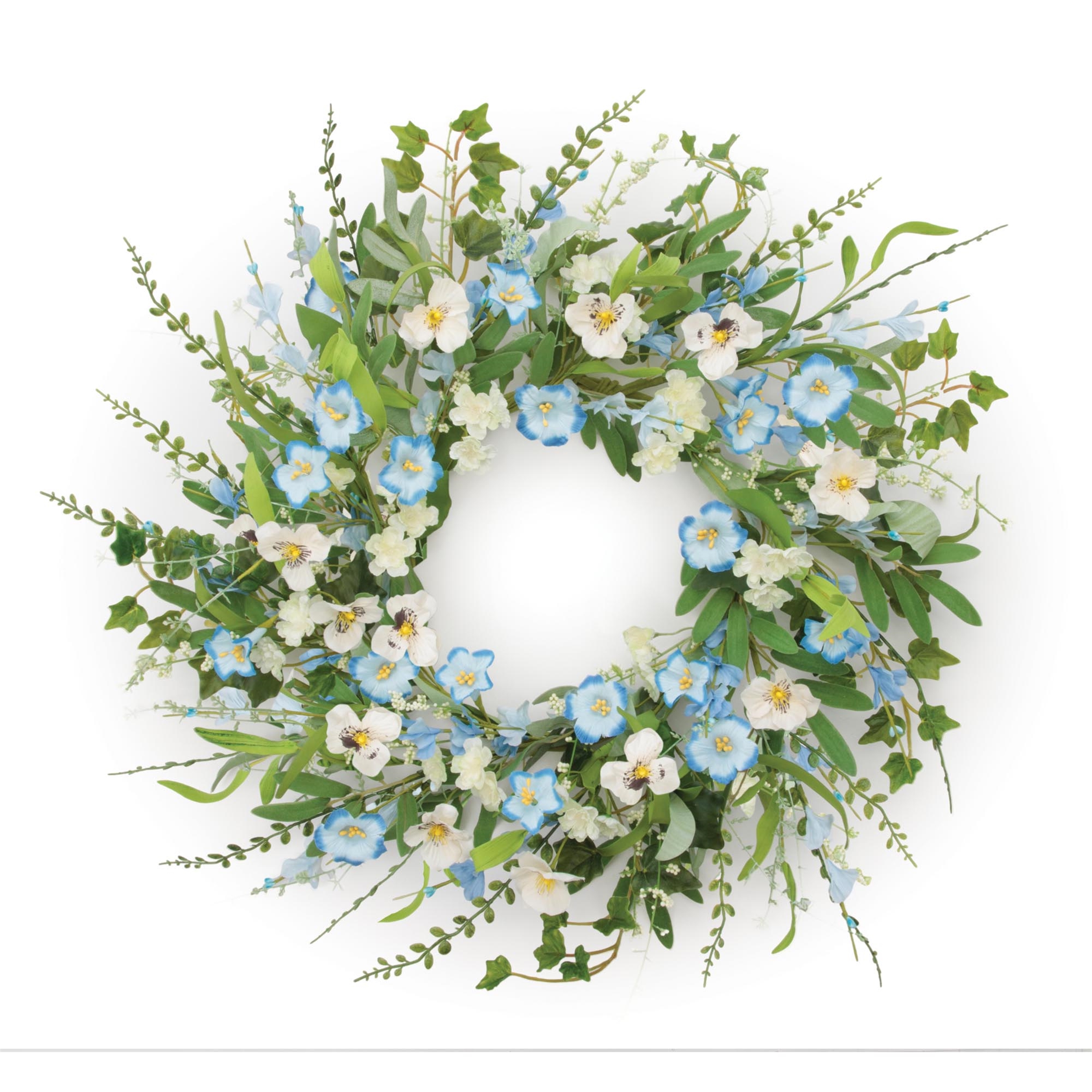 Mixed Blue & White Floral Wreath, 22" 
