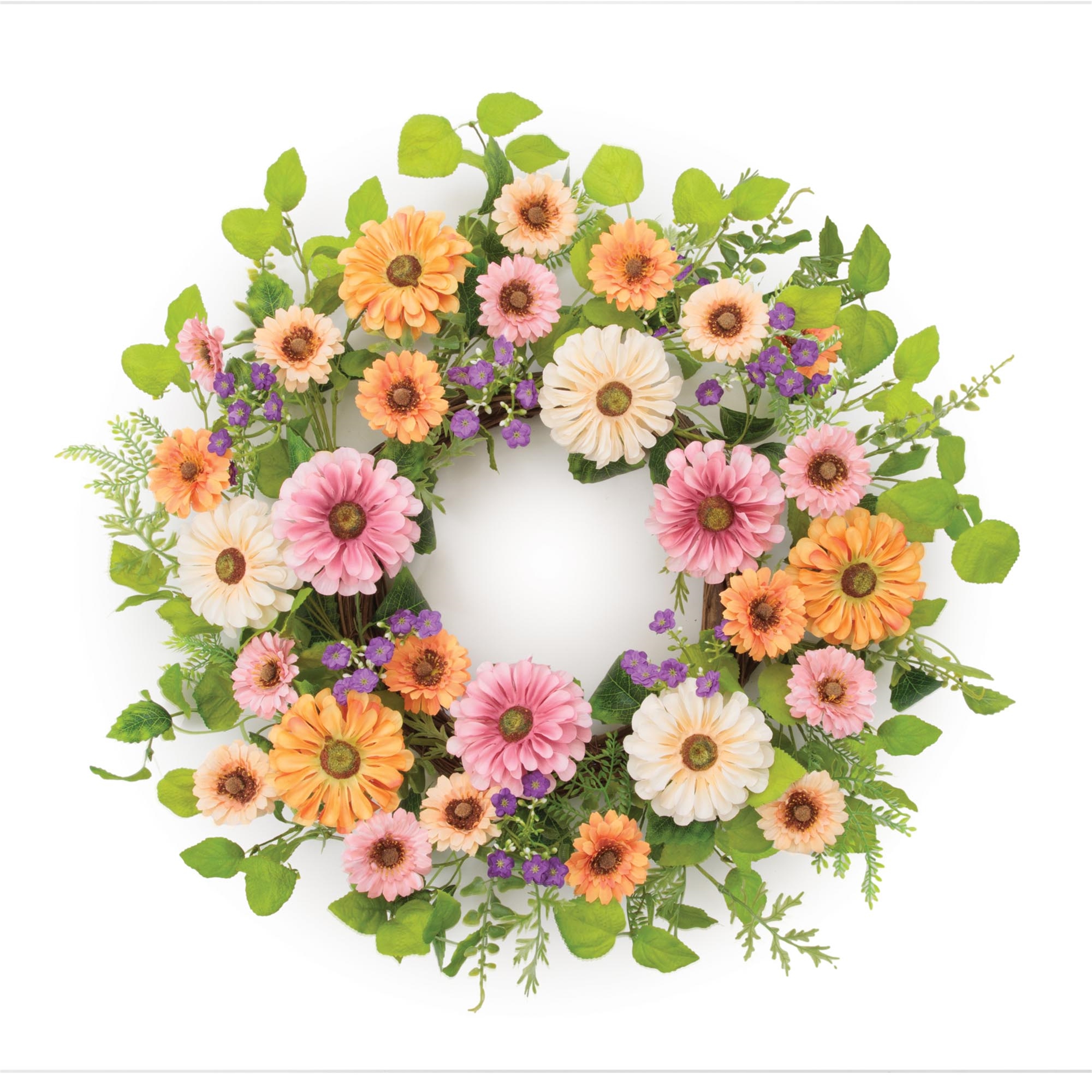 Mixed Zinnia Wreath  24" 