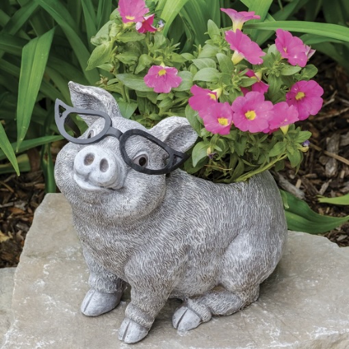 Pudgy Pals Pig with Glasses Planter