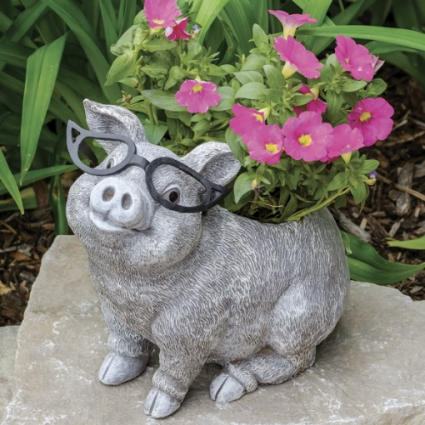 Pudgy Pals Pig with Glasses Planter