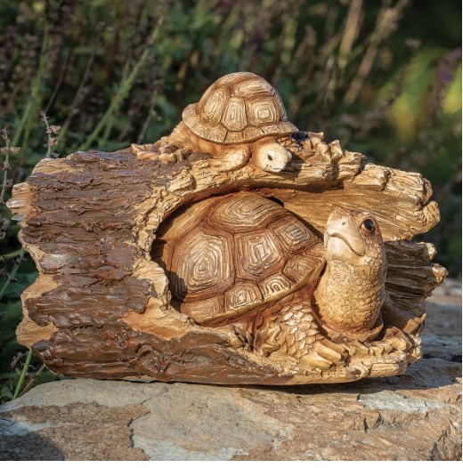 Turtle Family in Tree Trunk Garden Statue � Timber Tails Collection