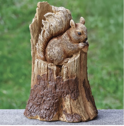 Squirrel in Tree Trunk Garden Statue