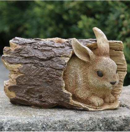 Bunny in Tree Trunk Garden Statue