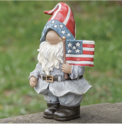 Patriotic Gnome Garden Statue 12"H