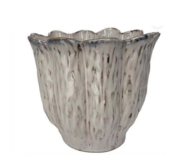 Pirouette Scallop Rim Planter Flecked Cotton 6.5"