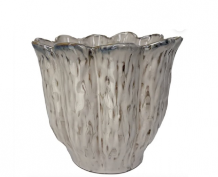 Pirouette Scallop Rim Planter Flecked Cotton 9"