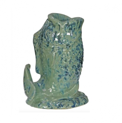 Distressed Aqua Carp Fountain 13"H