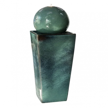 Tall Tapered Square Fountain with Ball � Blue Green