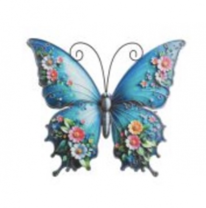 Blue Floral Butterfly Wall Decor 12"