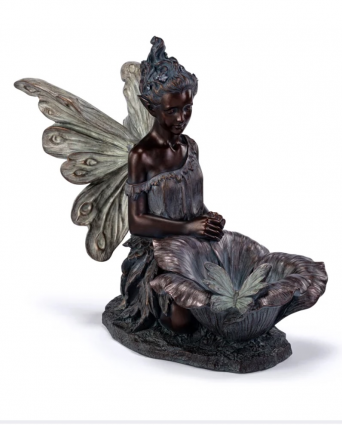 Bronze Sitting Fairy Flower Birdfeeder 20.5"H 