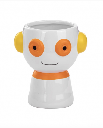 White & Orange Pedestal Robot Planter
