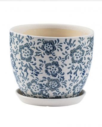 Large Blue/White Cornflower Planter w/Saucer  8.25"