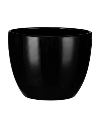Large Black Planter with Saucer 8"
