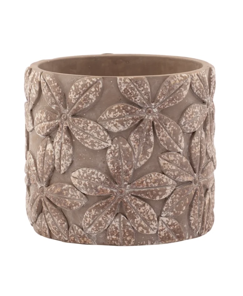 PLANTER,6" BROWN EMBOSSED FLOWER
