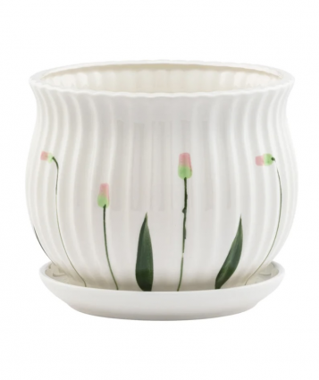 Large Tassel Flower Planter with Saucer 7.75"