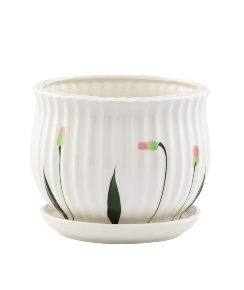 Medium Tassel Flower Planter with Saucer 6"