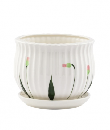 Medium Tassel Flower Planter with Saucer 6"