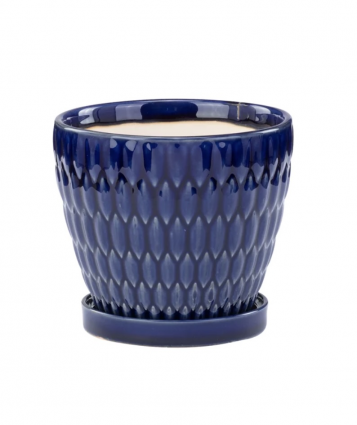 Royal Blue Embossed Ovals Planter with Saucer 6"