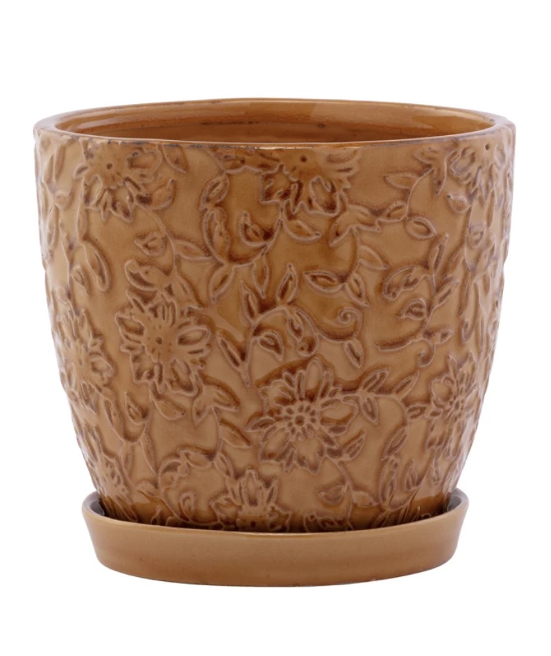 Large Gold Embossed Vine Planter with Saucer 7"