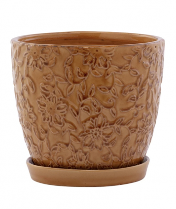 Large Gold Embossed Vine Planter with Saucer 7"