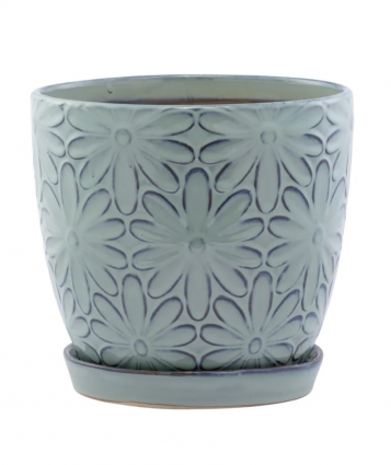 Large Blue Big Daisy Planter with Saucer 7.25"