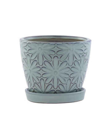 Blue Big Daisy Planter with Saucer 4.5"