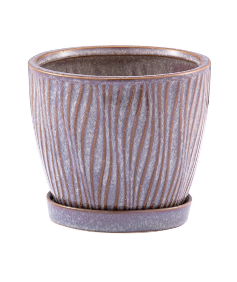 Brown Swirl Lines Planter with Saucer 6"