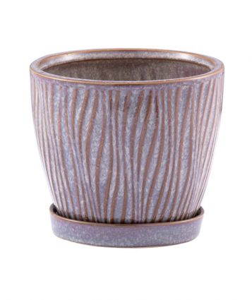 Brown Swirl Lines Planter with Saucer 6"