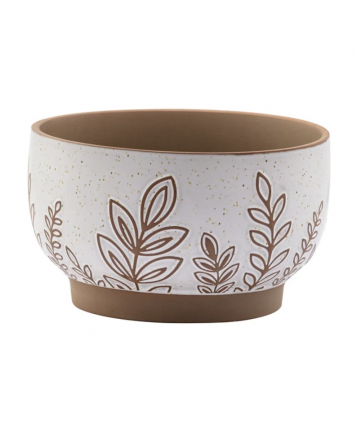 White & Brown Fern Bowl Planter 9.25"
