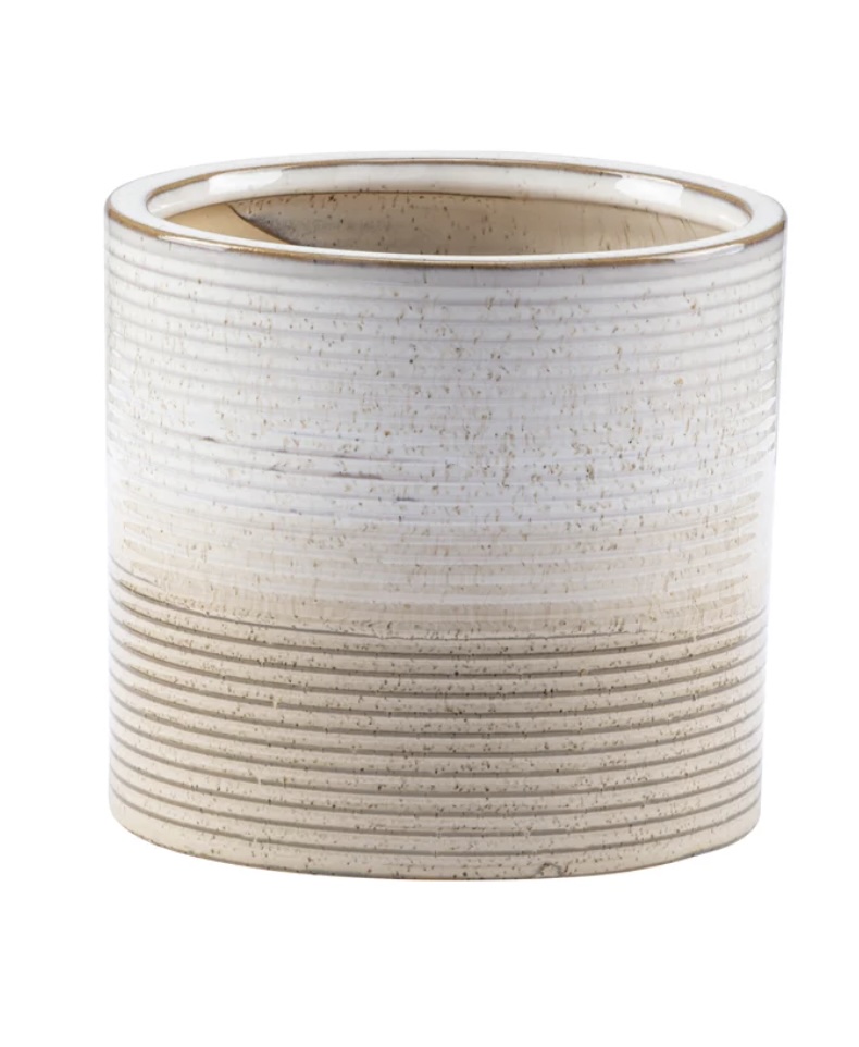 Beige Ribbed Cylinder Planter 6"