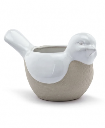 White & Brown Bird Planter 6"