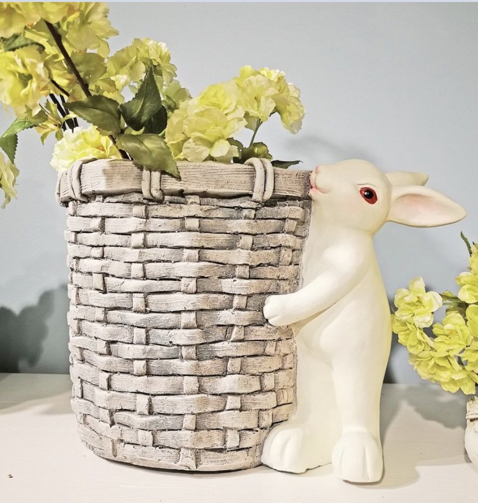 Bunny with Basket Planter 10"