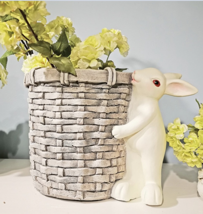 Bunny with Basket Planter 10"