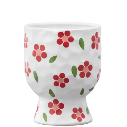 Large White Red Flower Planter with Base 6"