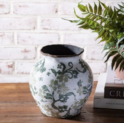 Two Tone Green Floral Vase 6.5"