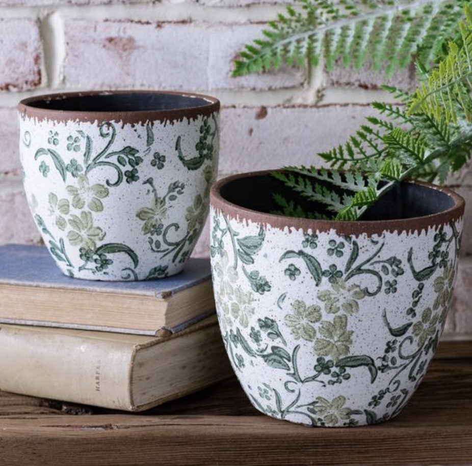 Small Green Two Tone Floral Planter