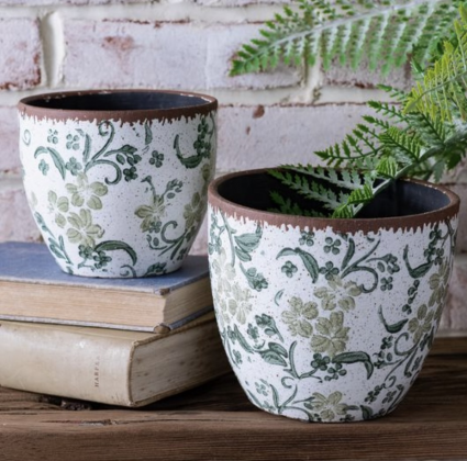 Small Green Two Tone Floral Planter