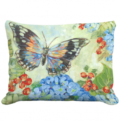 Butterfly on Hydrangea & Berries Pillow 19 X 24 
