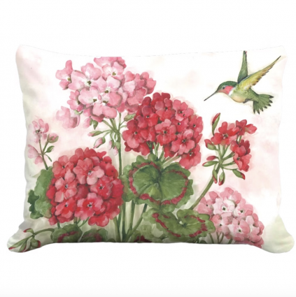 Geraniums with Hummingbird Pillow 19 X 24 