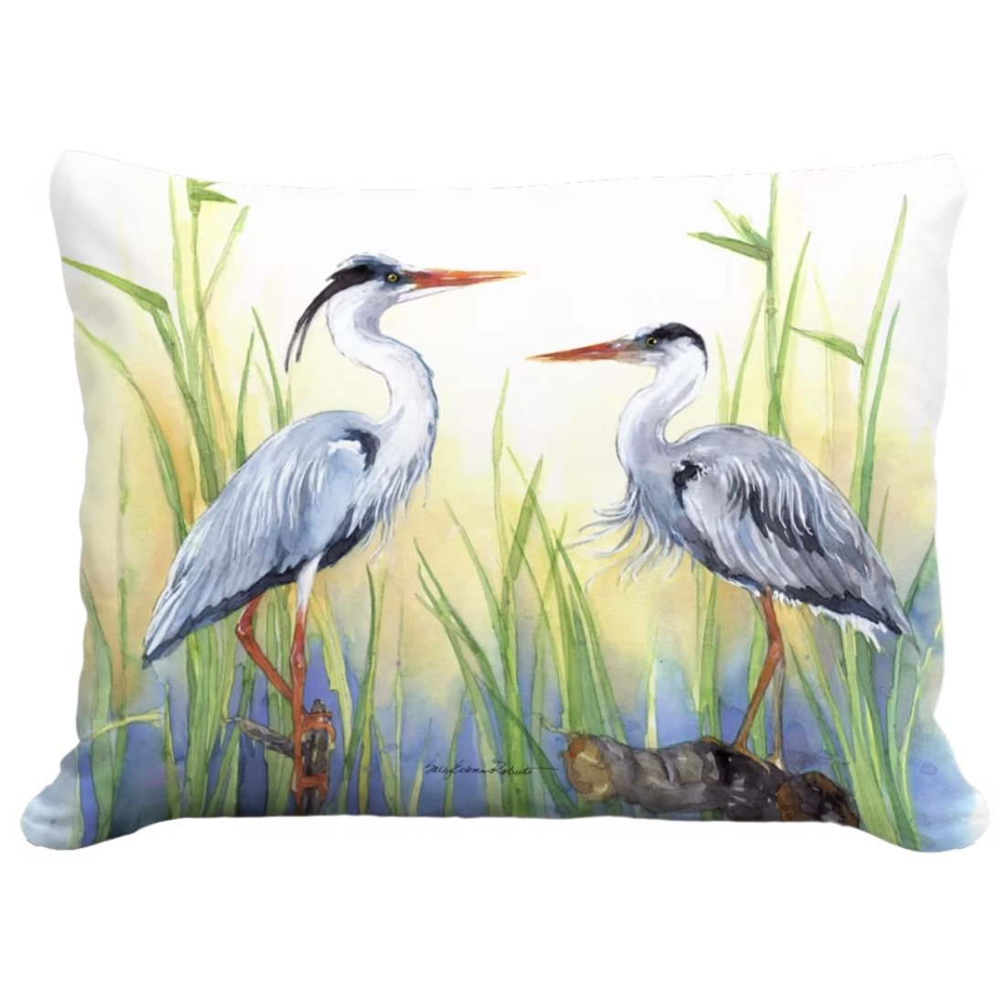 Heron Pair Blue Pillow 19 X 24 