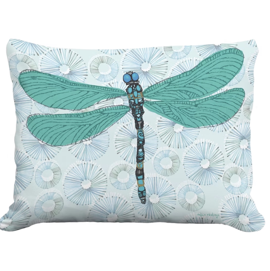 Dragonfly and Lily Pads Pillow 19" X 24" 