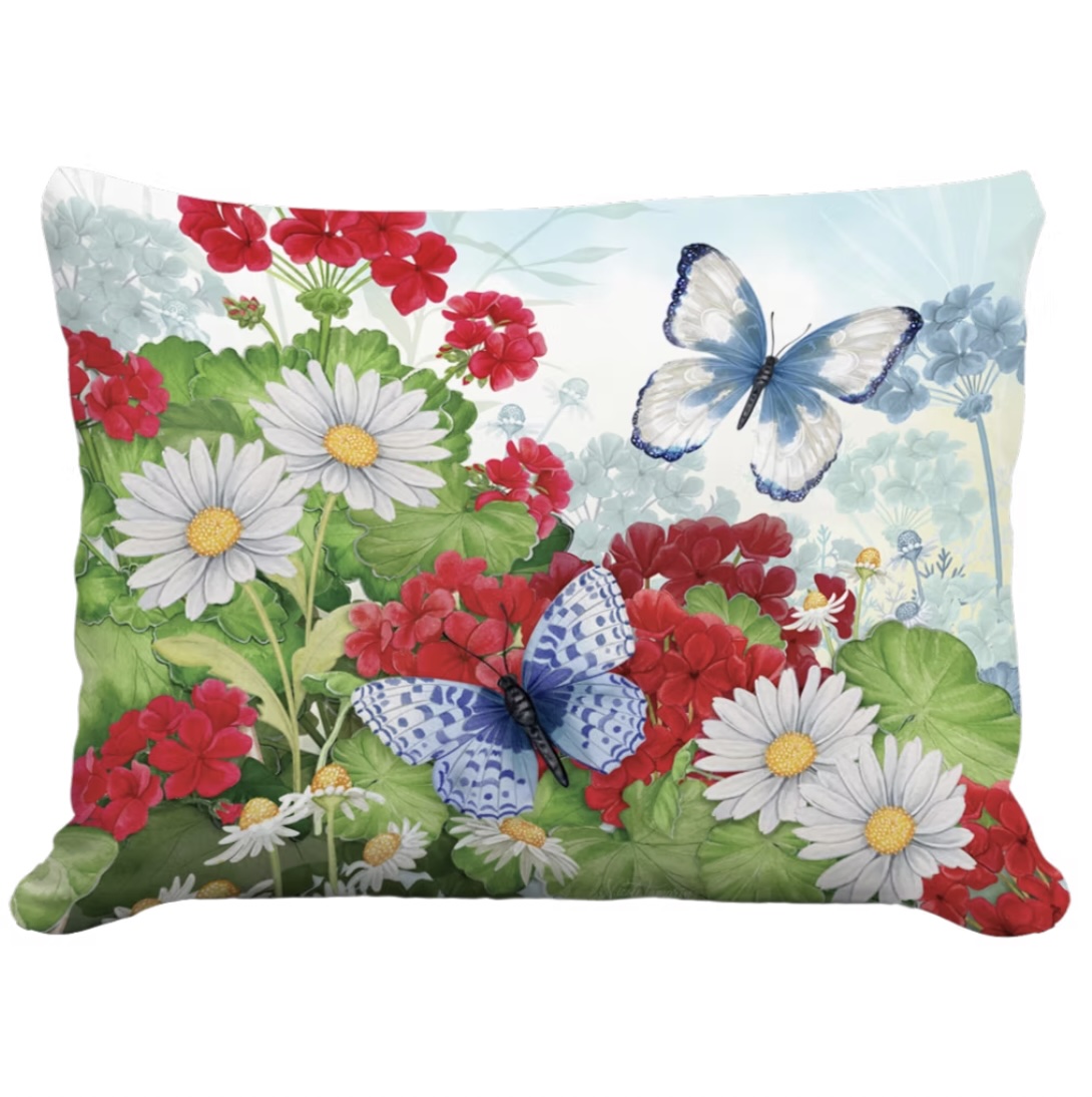 Geraniums and Daisies Pillow 19 X 24 