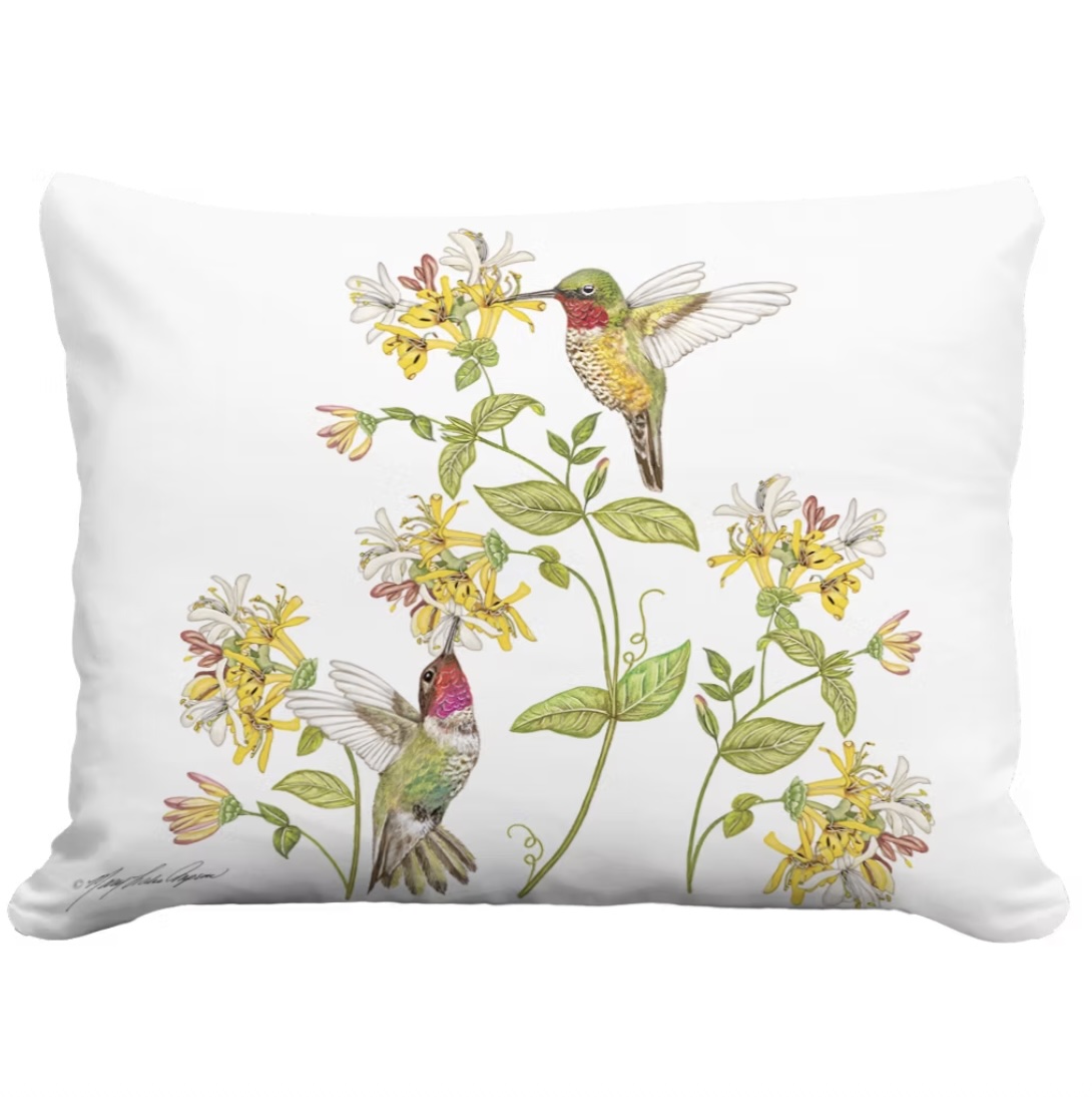Hummingbird Duo with Honeysuckles Pillow19 X 24 