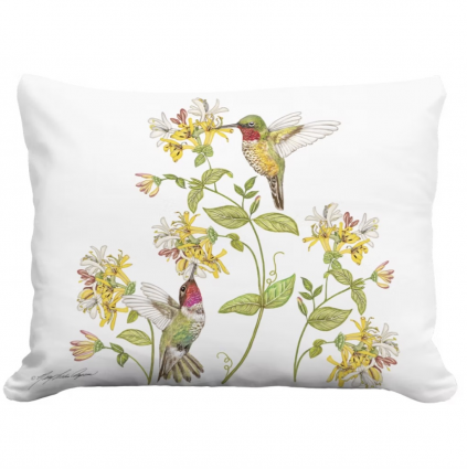 Hummingbird Duo with Honeysuckles Pillow19 X 24 