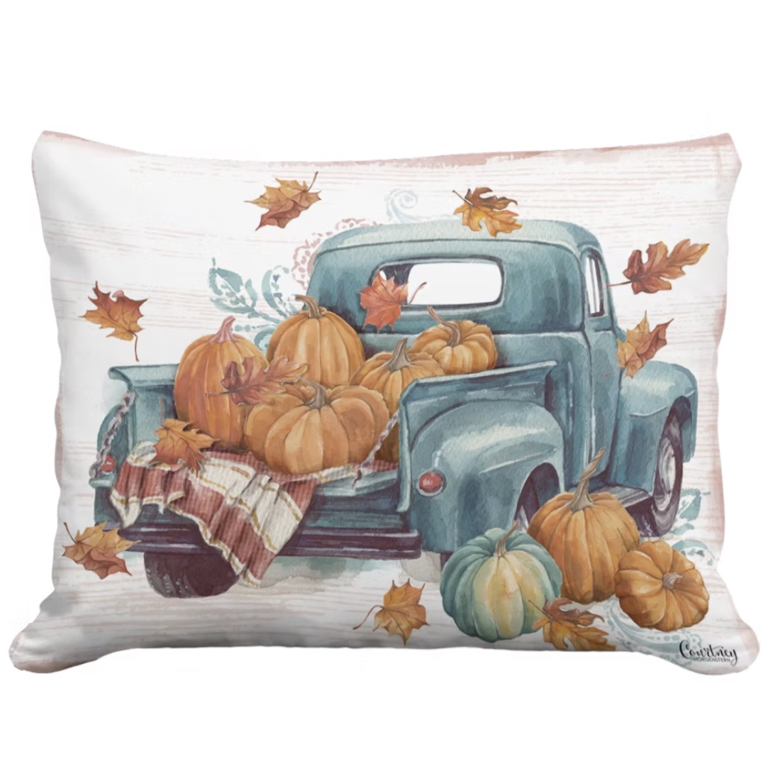 Truck with Pumpkins and Fall Leaves Pillow 19 X 24 