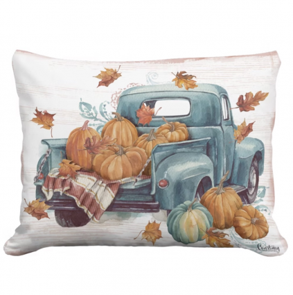 Truck with Pumpkins and Fall Leaves Pillow 19 X 24 