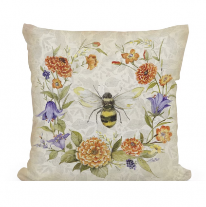 Bee with Floral Wreath Pillow 18 x 18
