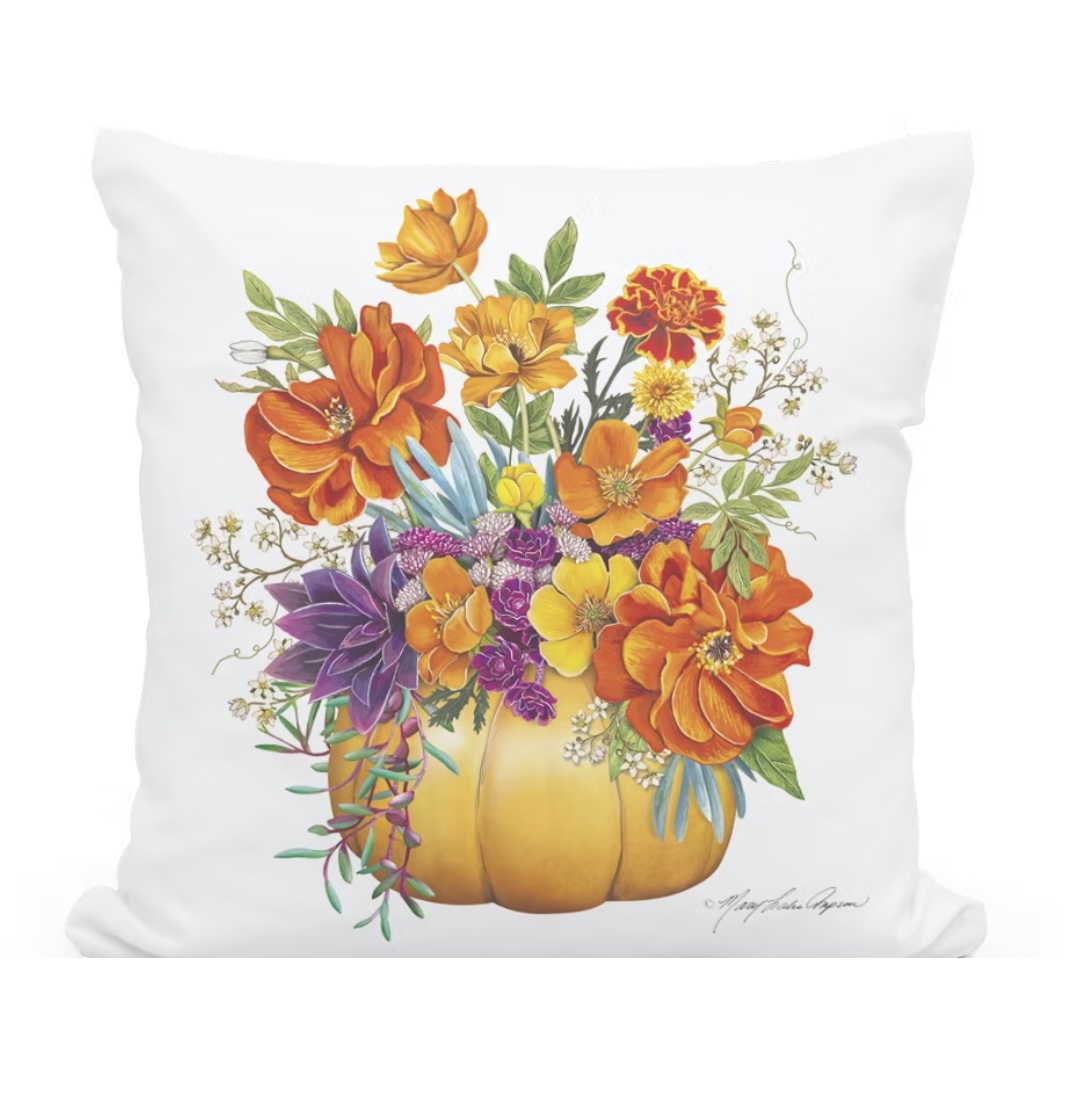 Autumn Bloom Pumpkin Pillow  18 X 18 